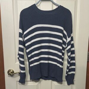 Hollister Steel Gray Blue and White Striped Sweater